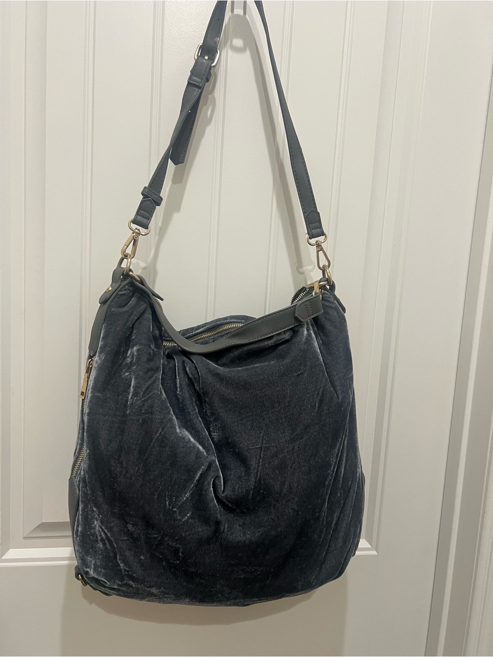Urban Expressions Slate Gray Velvet Embroidered Hobo - Picture 2 of 9